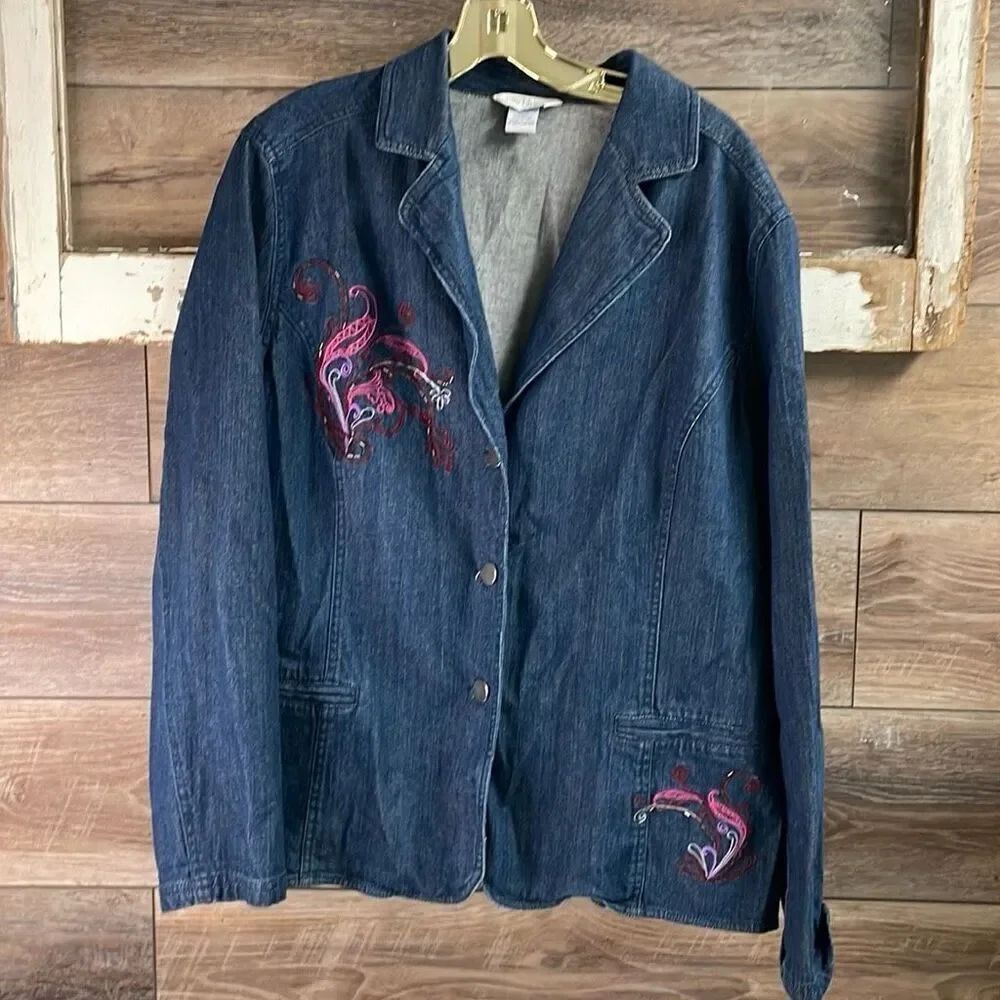 CITY BLUES by KORET Ladies Denim Button Up Embroidered Lightweight Jacket XL